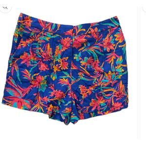 J Crew Women's Shorts Size 10 Blue Floral Hibiscus Linen